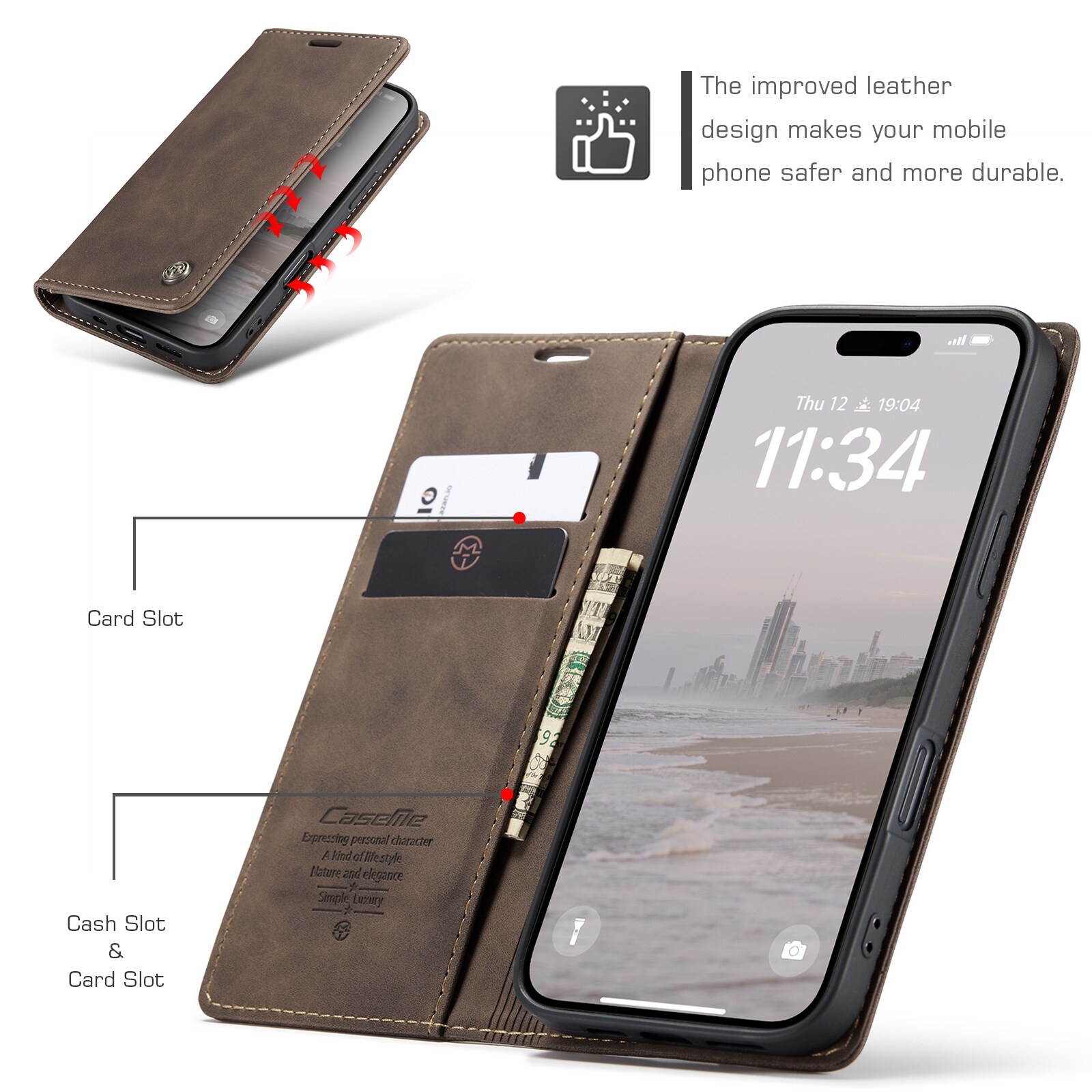 iPhone 16 Pro Max Slimmat plånboksfodral, Brun