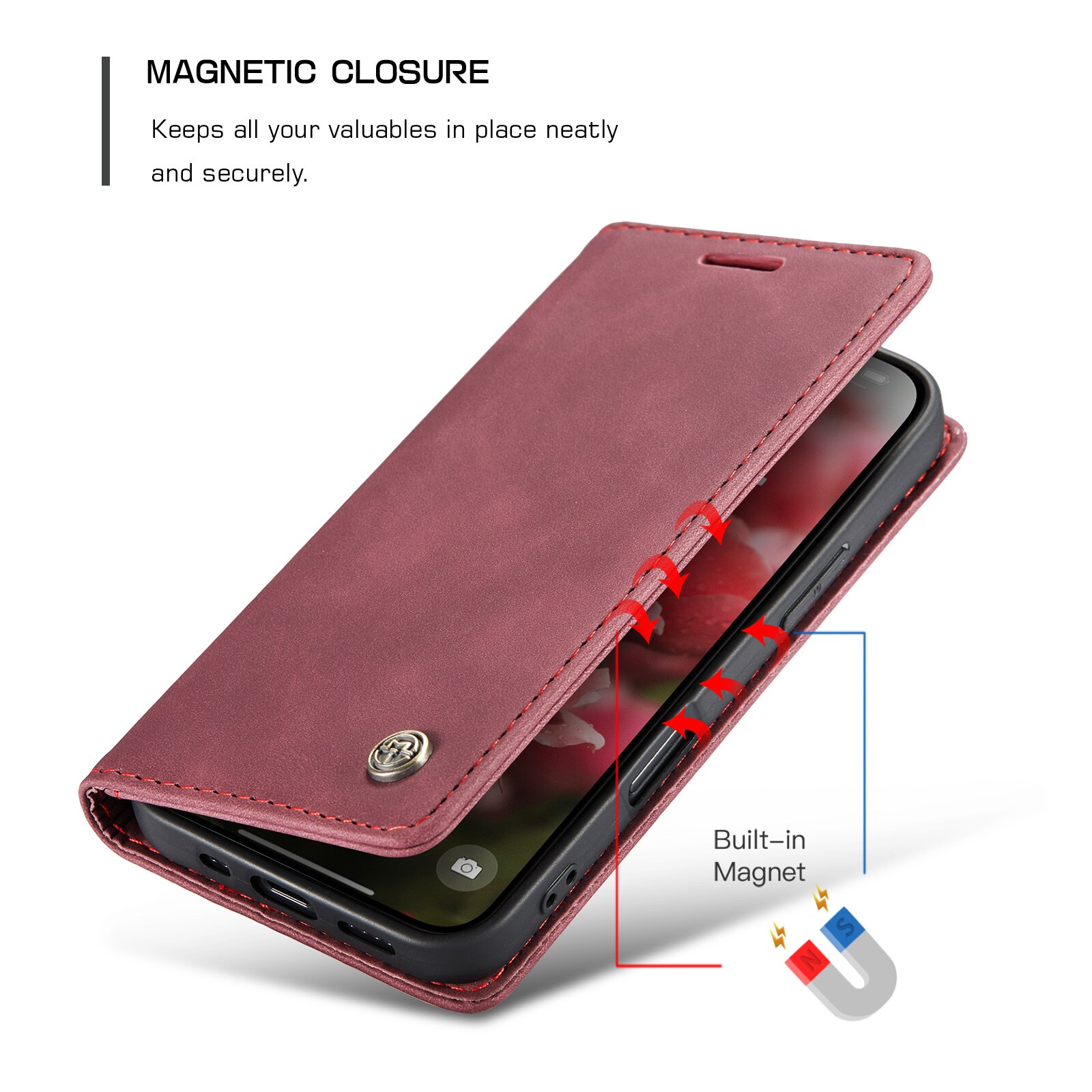iPhone 16 Pro Slimmat plånboksfodral, Röd