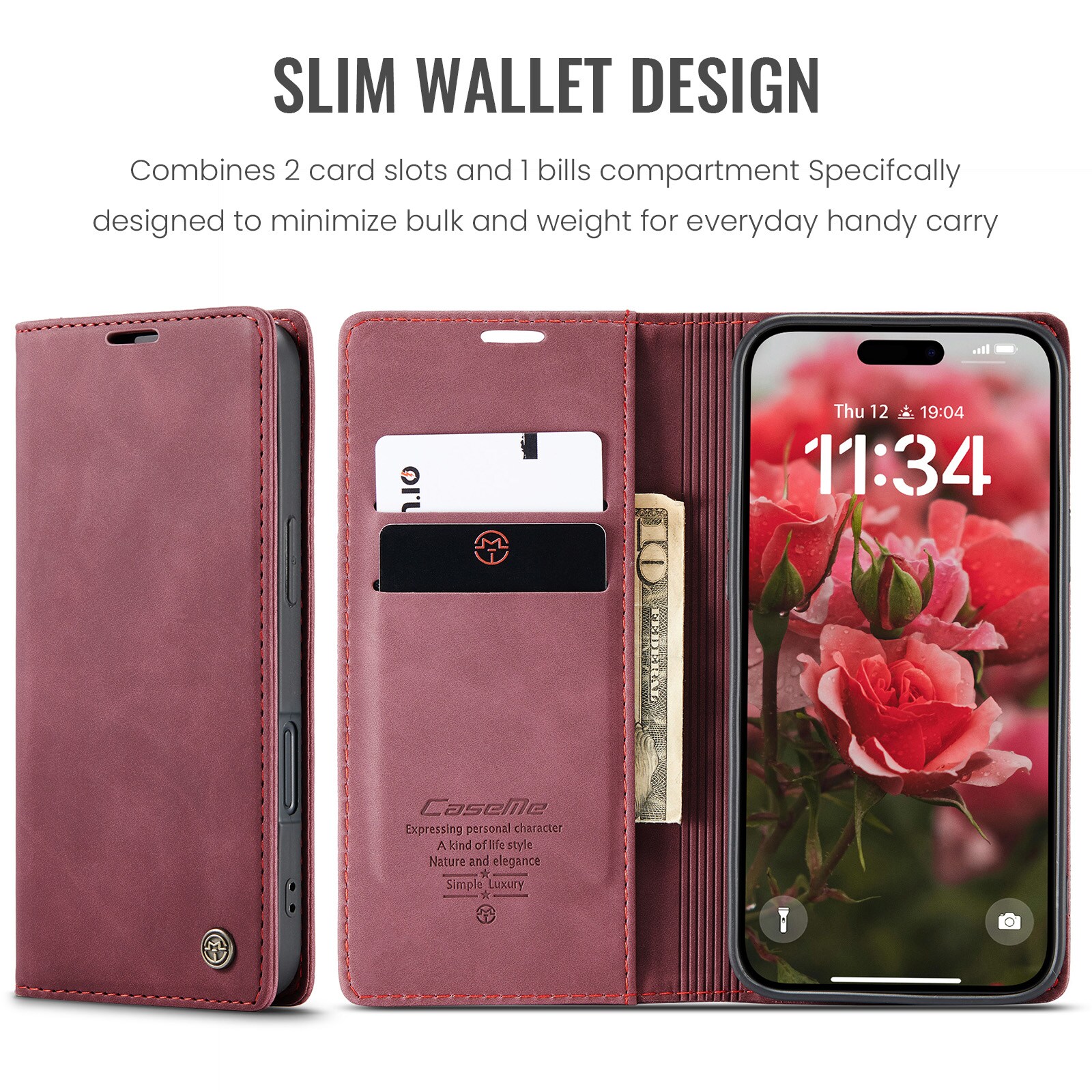 iPhone 16 Pro Slimmat plånboksfodral, Röd
