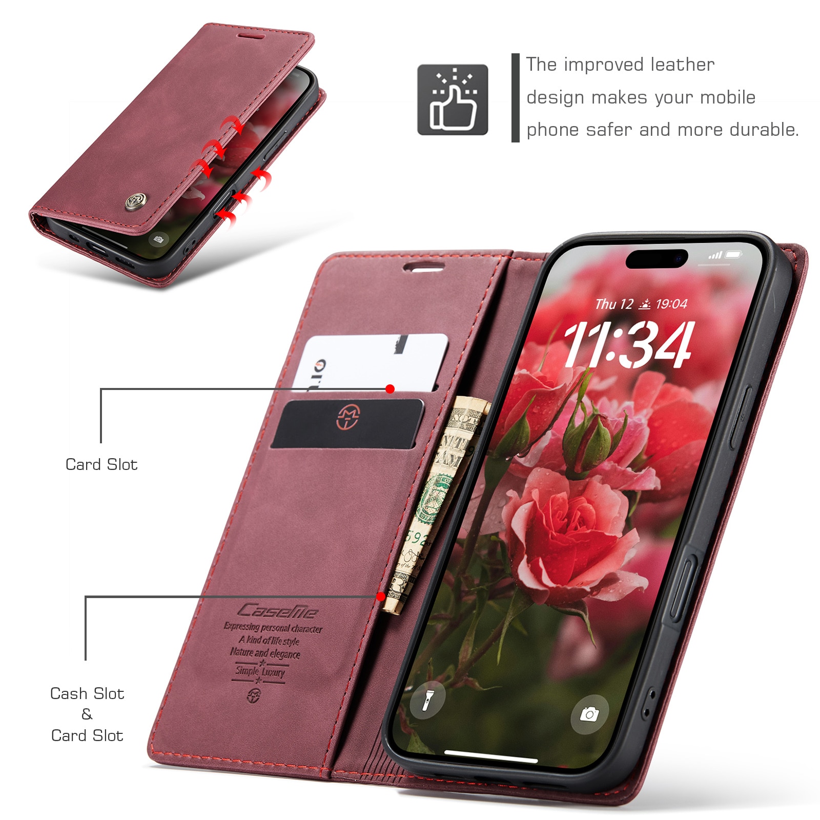 iPhone 16 Pro Slimmat plånboksfodral, Röd