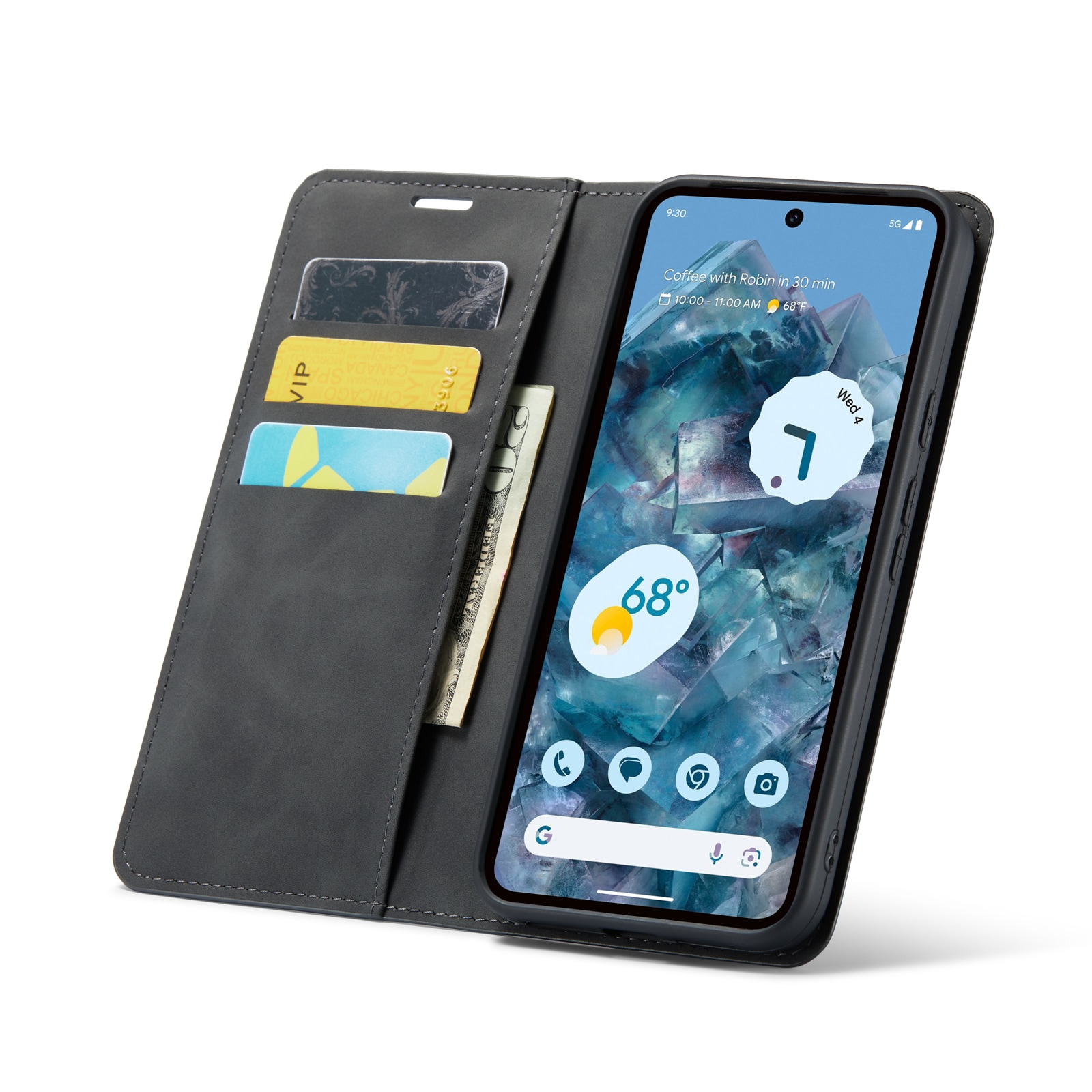 Google Pixel 9 Pro XL Slimmat fodral med kortfack, Svart