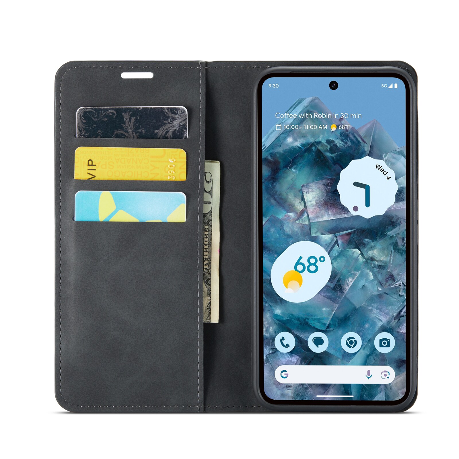 Google Pixel 9 Pro XL Slimmat fodral med kortfack, Svart