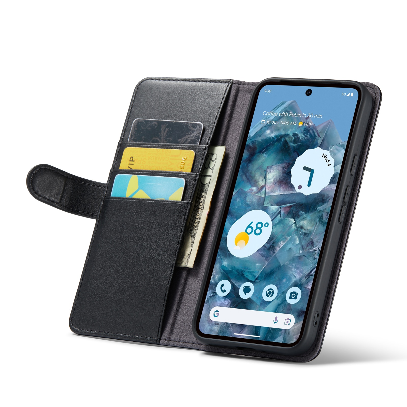 Google Pixel 9 Pro XL Plånboksfodral i Äkta Läder, Svart