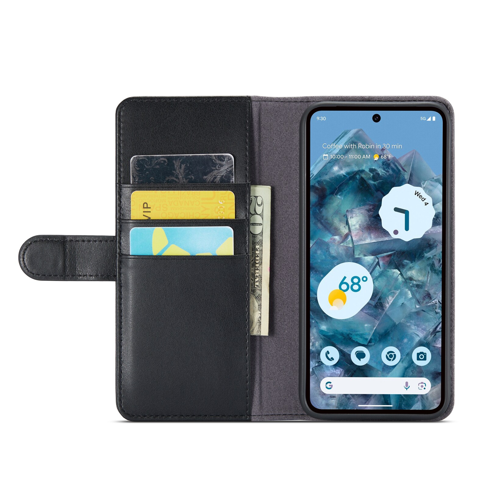 Google Pixel 9 Pro XL Plånboksfodral i Äkta Läder, Svart