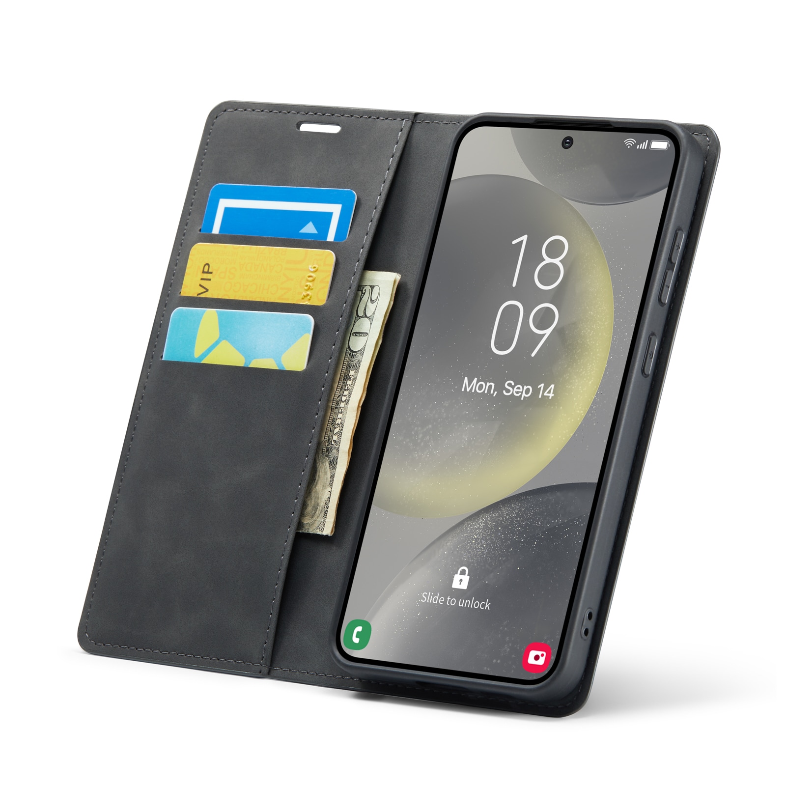 Samsung Galaxy S24 FE Slimmat fodral med kortfack, Svart