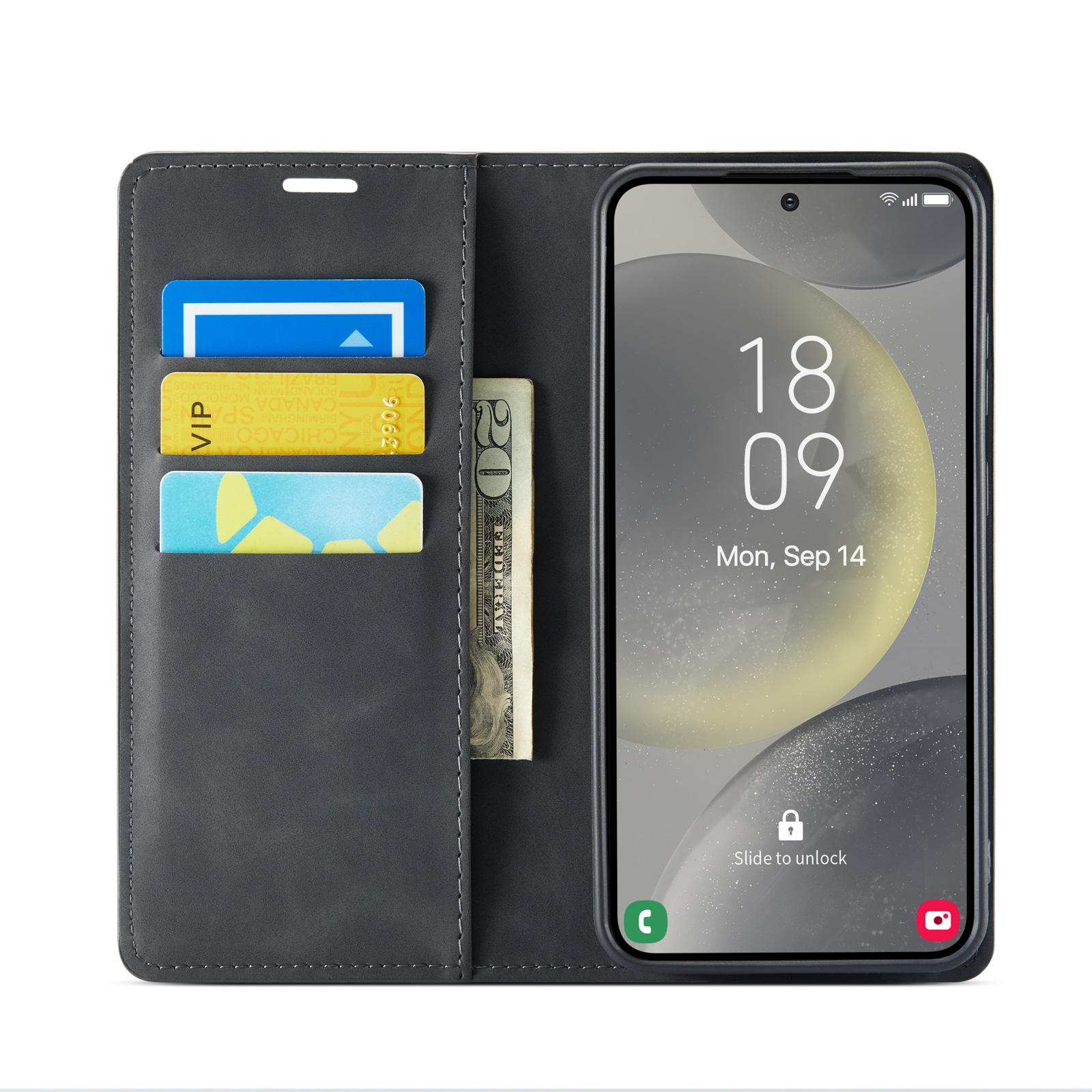 Samsung Galaxy S24 FE Slimmat fodral med kortfack, Svart