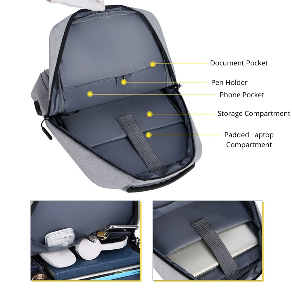 Vattenresistent 16" laptopryggsäck i nylon, Grå