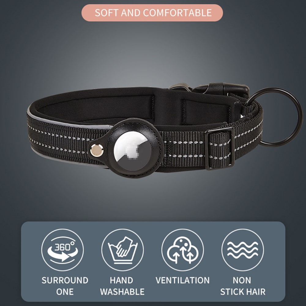 Apple AirTag Hundhalsband med reflexer S, svart