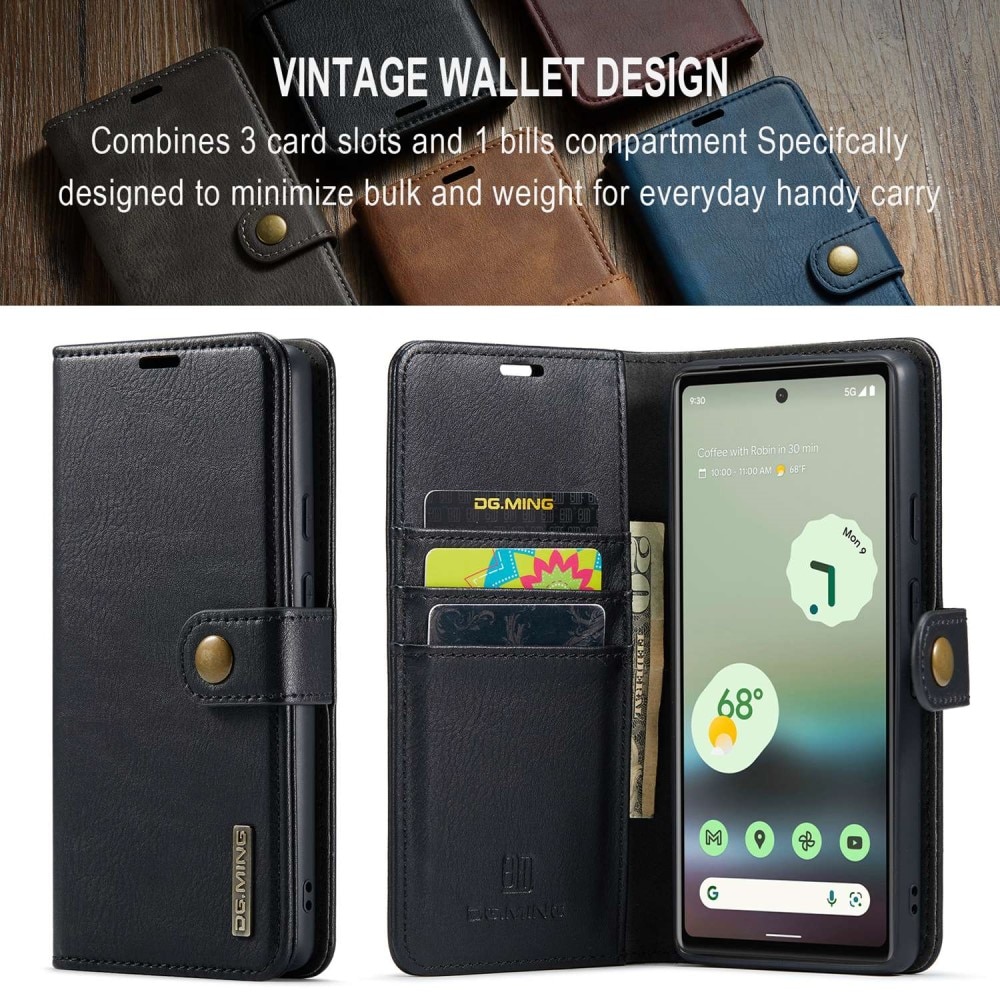 Google Pixel 6a Plånboksfodral med avtagbart skal, svart