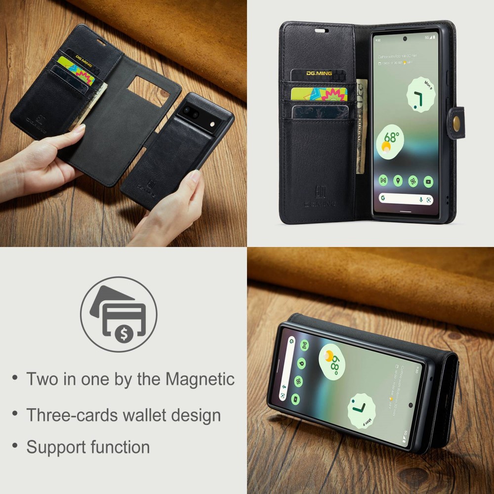 Google Pixel 6a Plånboksfodral med avtagbart skal, Black