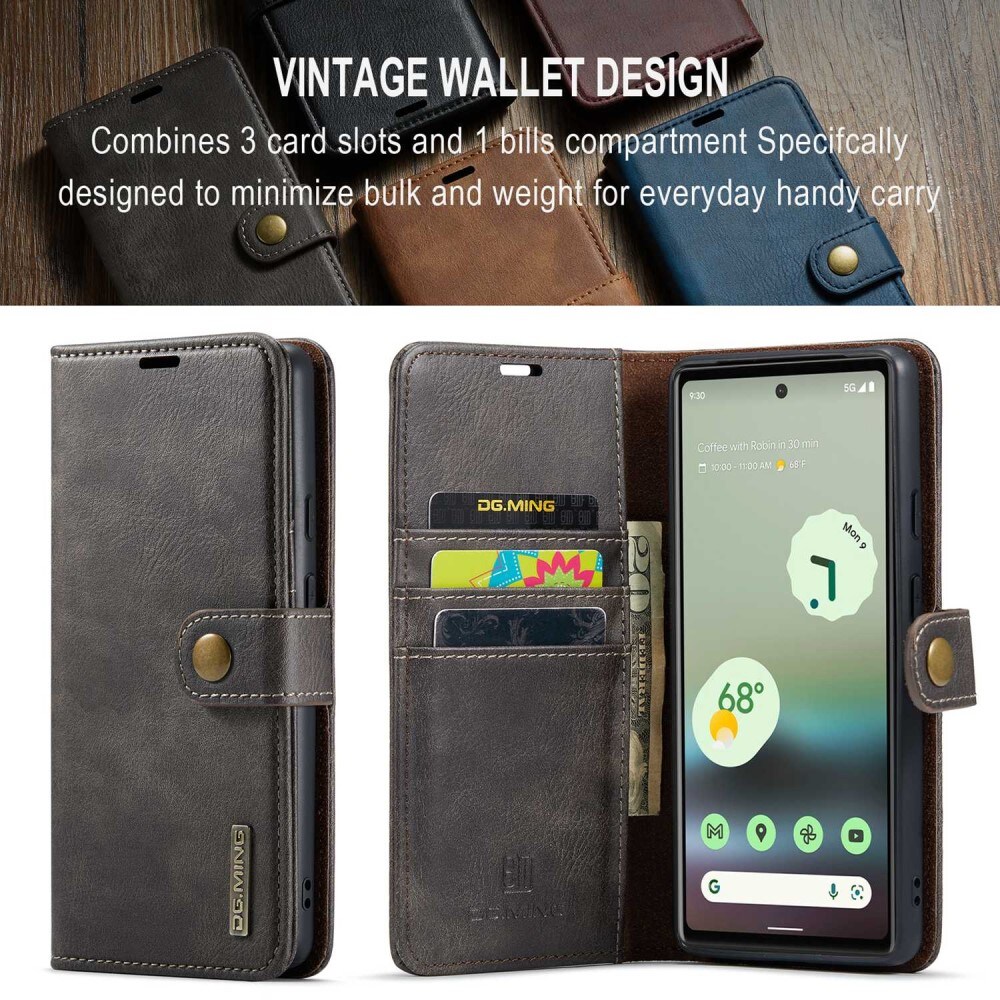 Google Pixel 6a Plånboksfodral med avtagbart skal, Brown