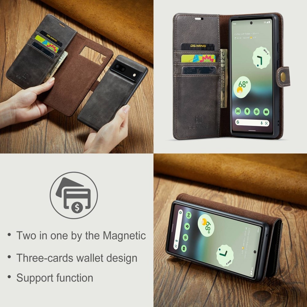 Google Pixel 6a Plånboksfodral med avtagbart skal, brun