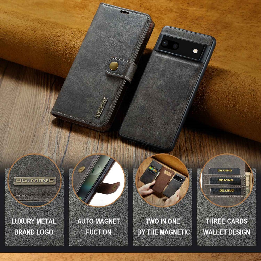 Google Pixel 6a Plånboksfodral med avtagbart skal, Brown
