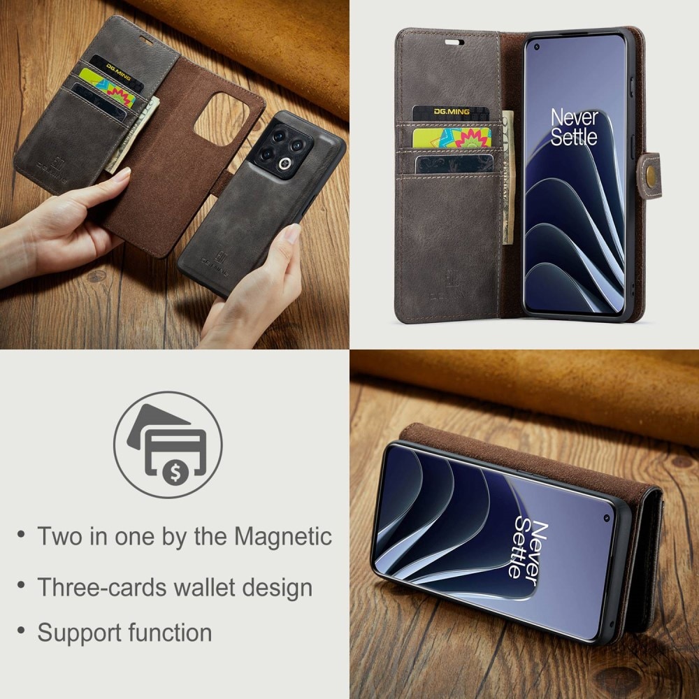 OnePlus 10 Pro Plånboksfodral med avtagbart skal, brun