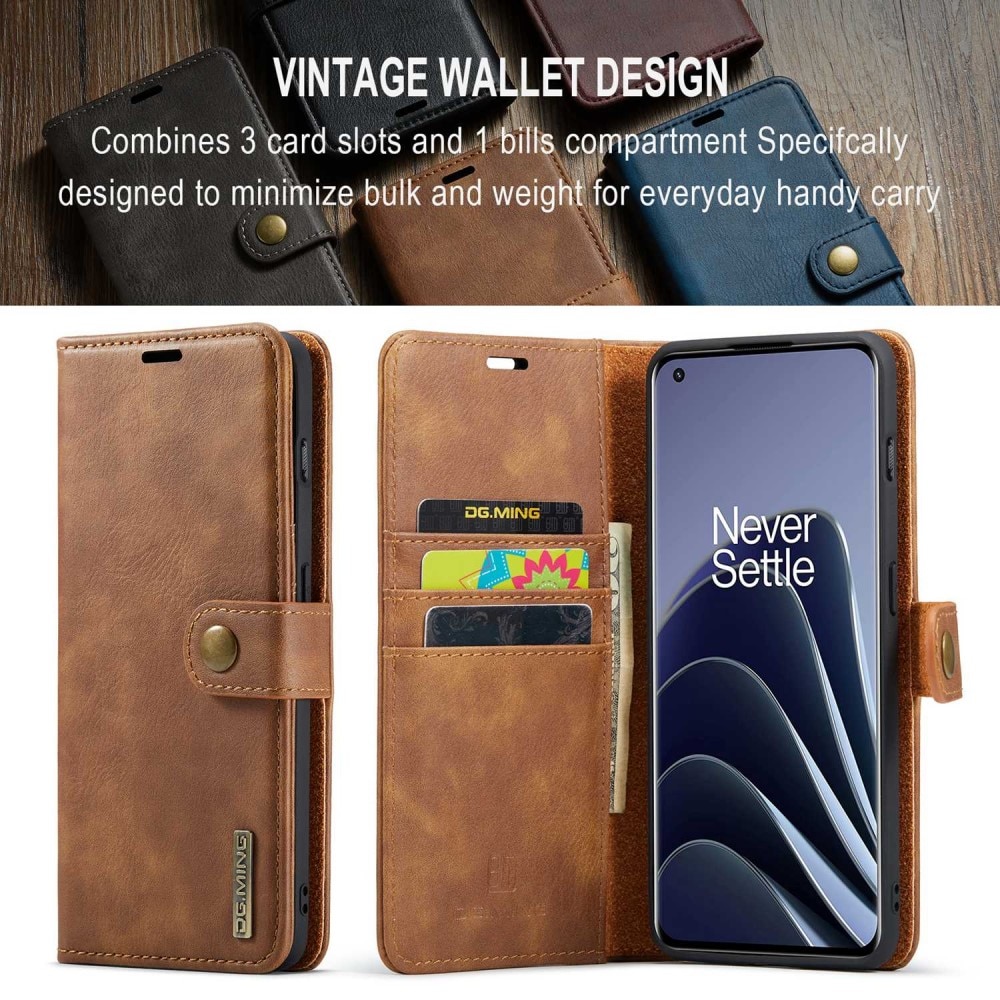 OnePlus 10 Pro Plånboksfodral med avtagbart skal, cognac