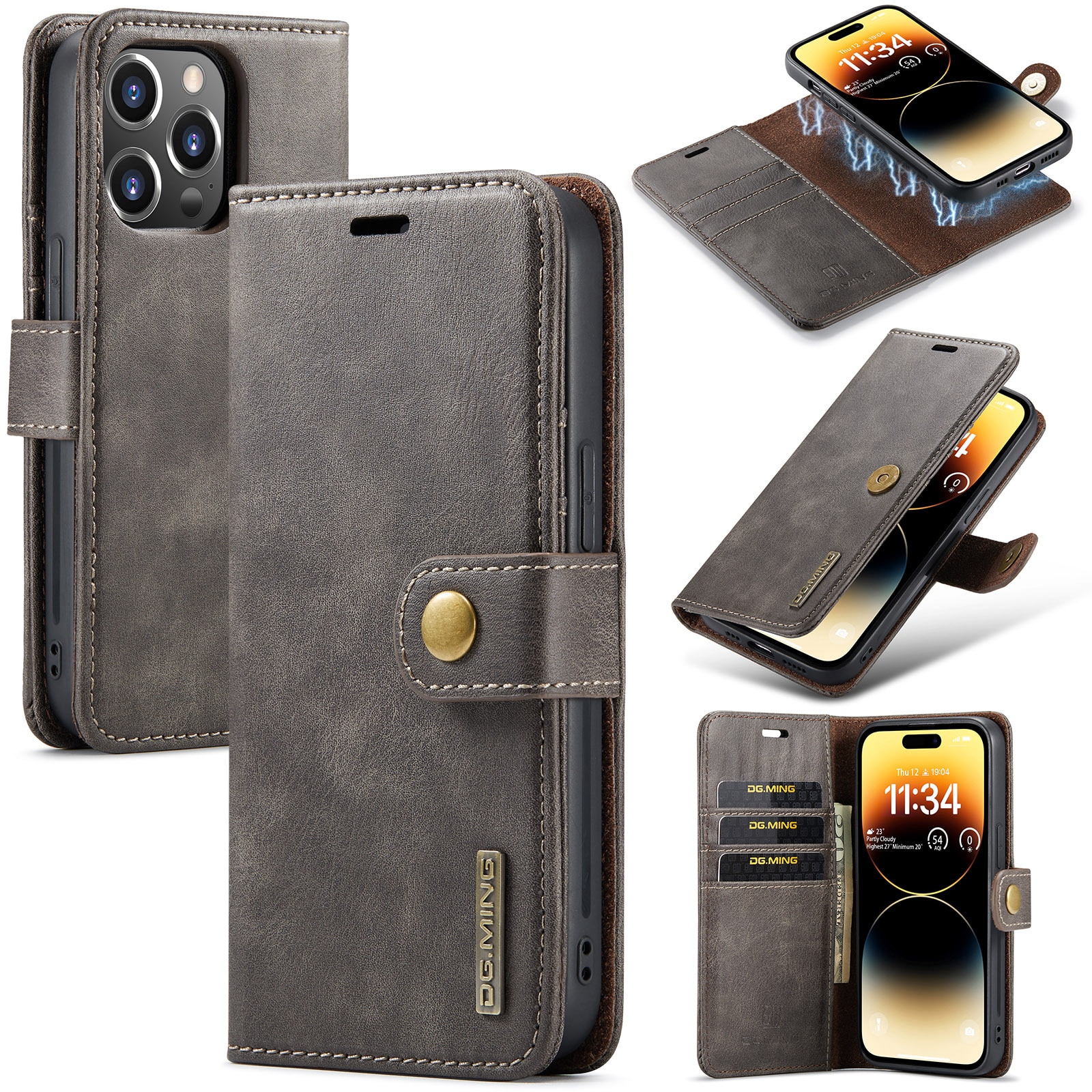 iPhone 15 Pro Plånboksfodral med avtagbart skal, brun