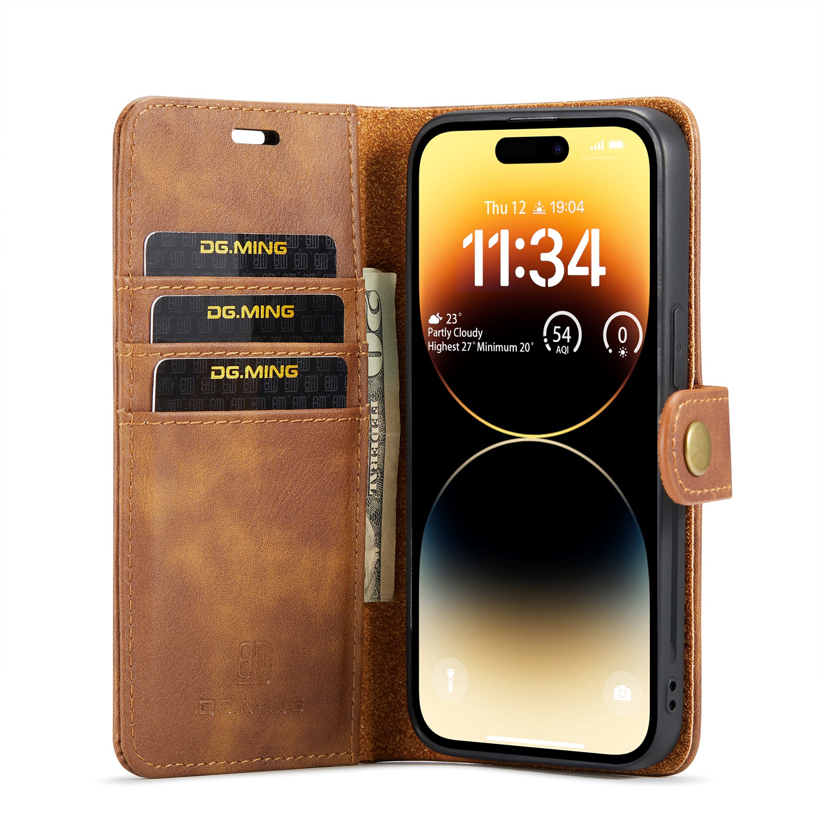 iPhone 15 Pro Plånboksfodral med avtagbart skal, cognac