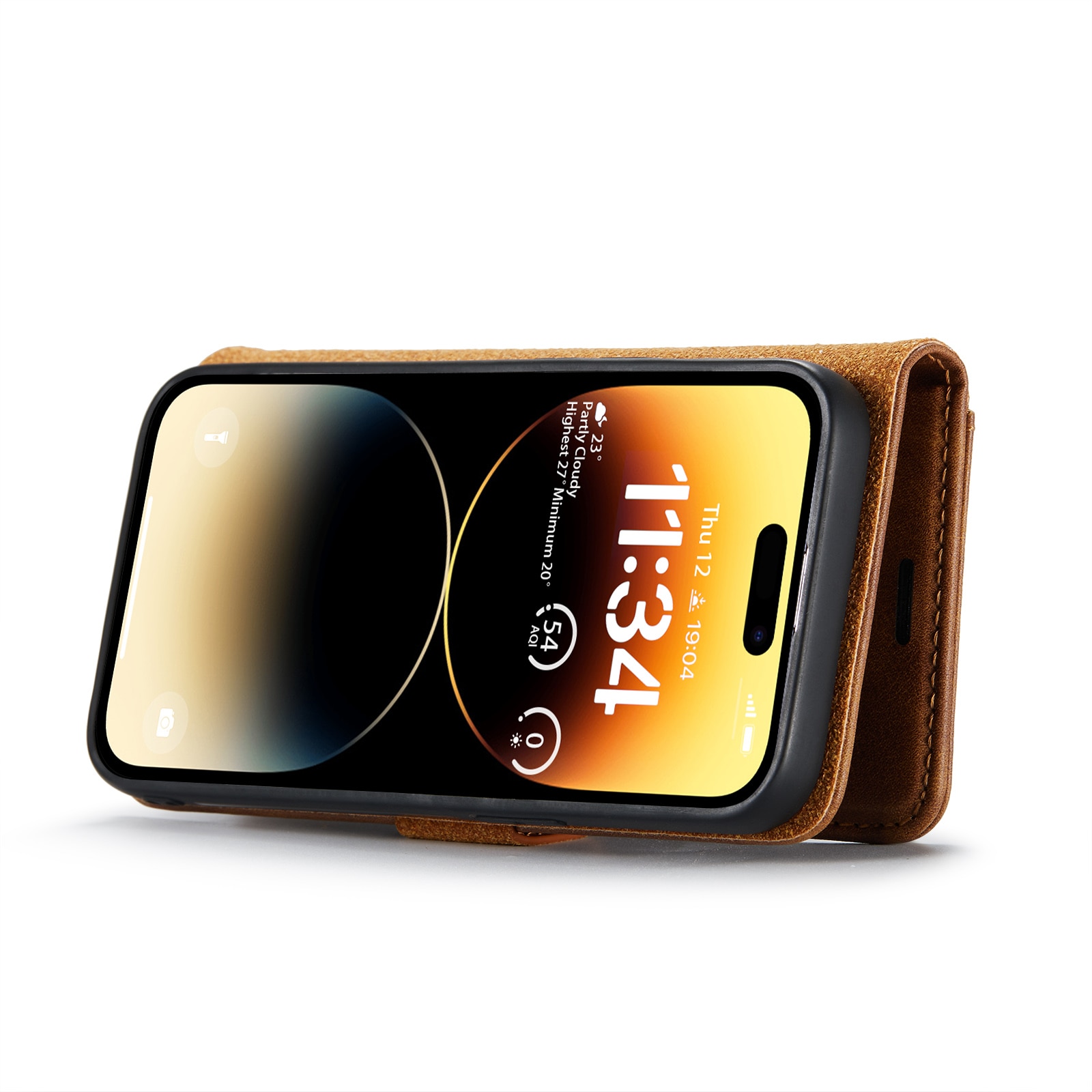 iPhone 14 Pro Plånboksfodral med avtagbart skal, cognac