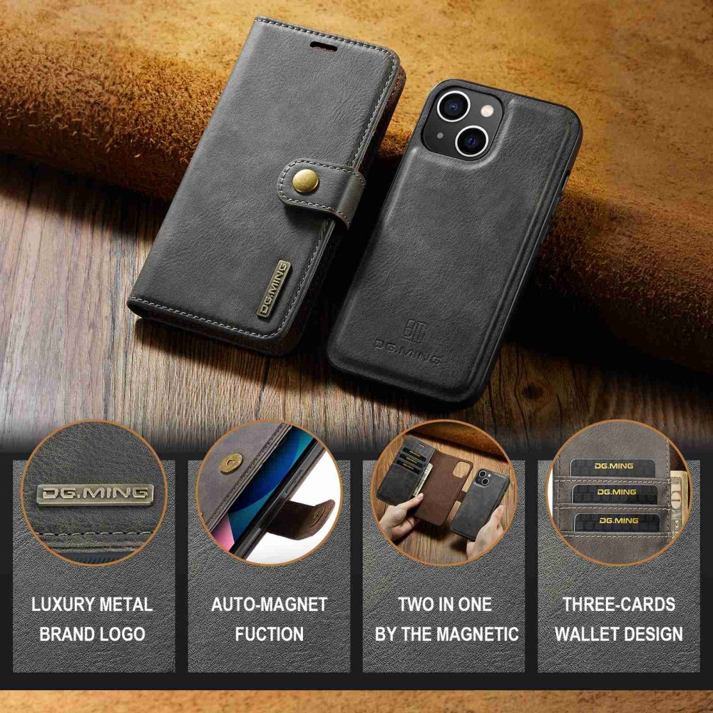 iPhone 14 Plånboksfodral med avtagbart skal, brun