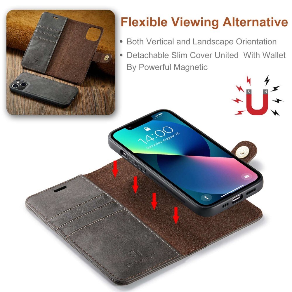 iPhone 14 Plus Plånboksfodral med avtagbart skal, Brown