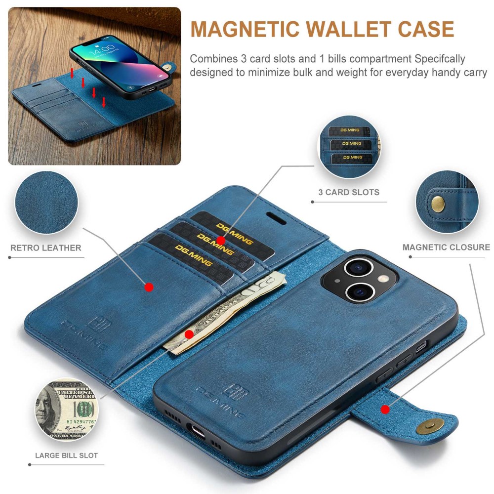 iPhone 14 Plus Plånboksfodral med avtagbart skal, Blue