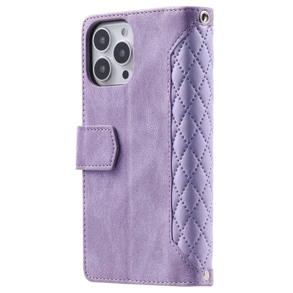 Apple iPhone 13 Pro Quiltad plånboksväska, Lila