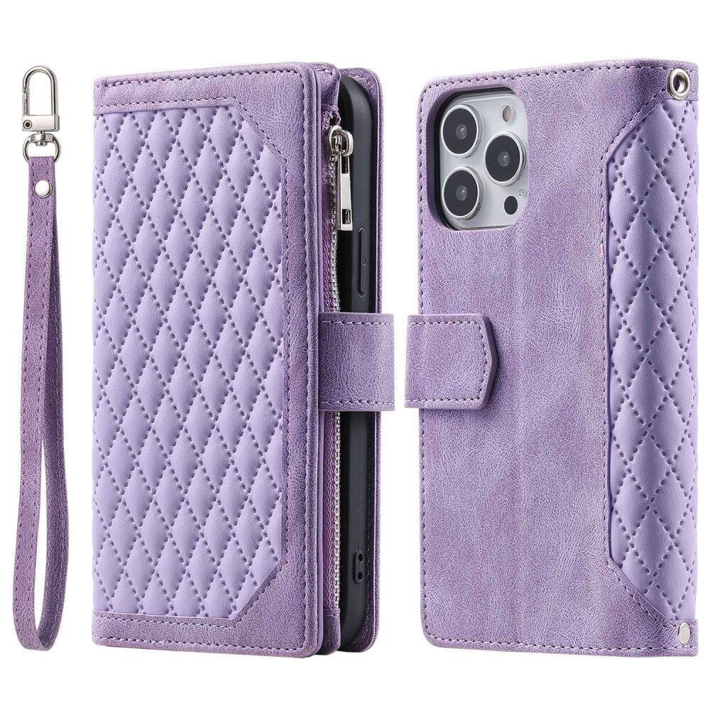 Apple iPhone 13 Pro Quiltad plånboksväska, Lila