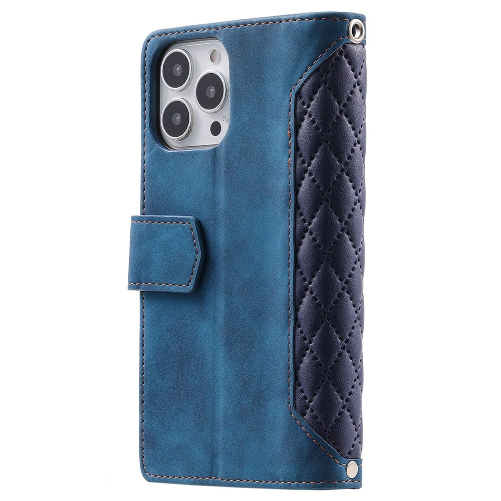 iPhone 13 Pro Quiltad plånboksväska, blå