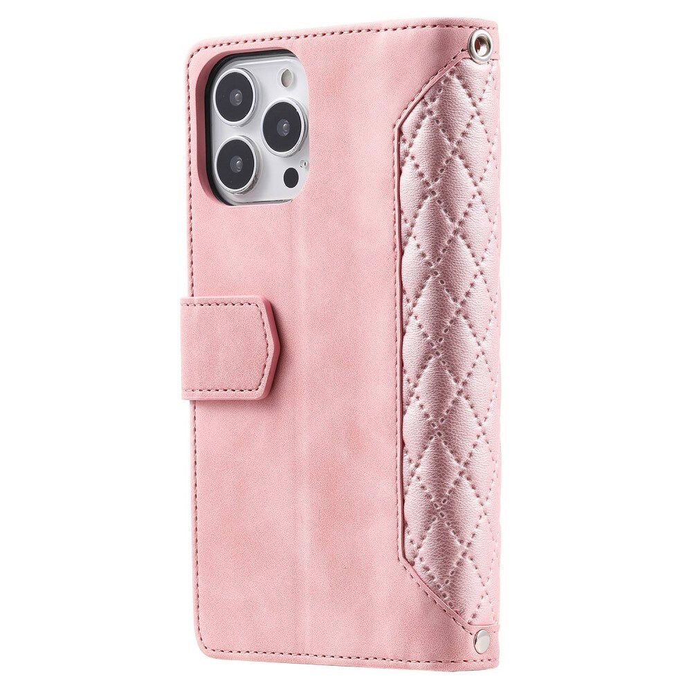 iPhone 13 Pro Quiltad plånboksväska, Rosa