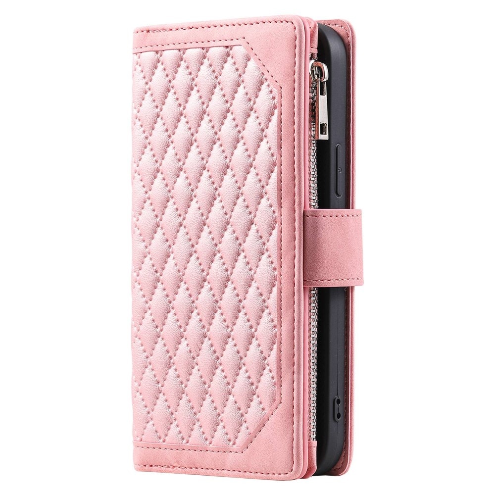 iPhone 13 Pro Quiltad plånboksväska, rosa