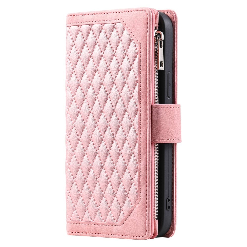 iPhone 13 Pro Quiltad plånboksväska, Rosa