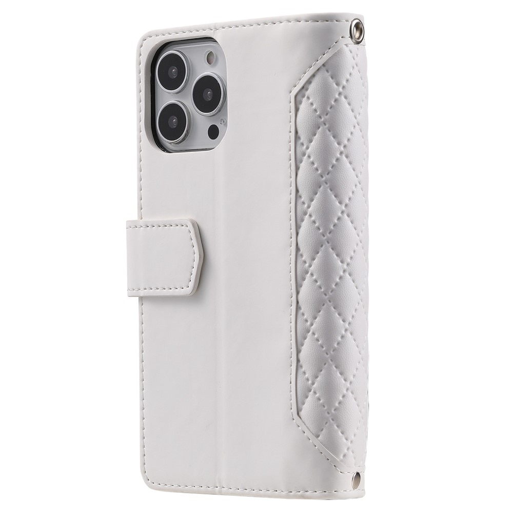 iPhone 13 Pro Quiltad plånboksväska, vit