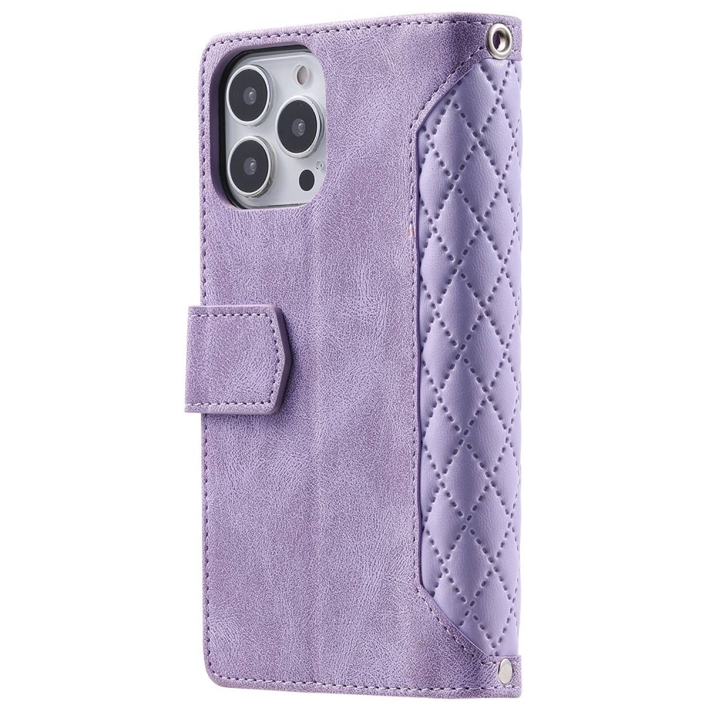 iPhone 14 Pro Max Quiltad plånboksväska, Lila
