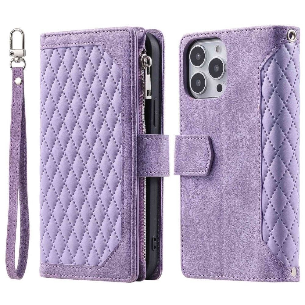 iPhone 14 Pro Max Quiltad plånboksväska, Lila