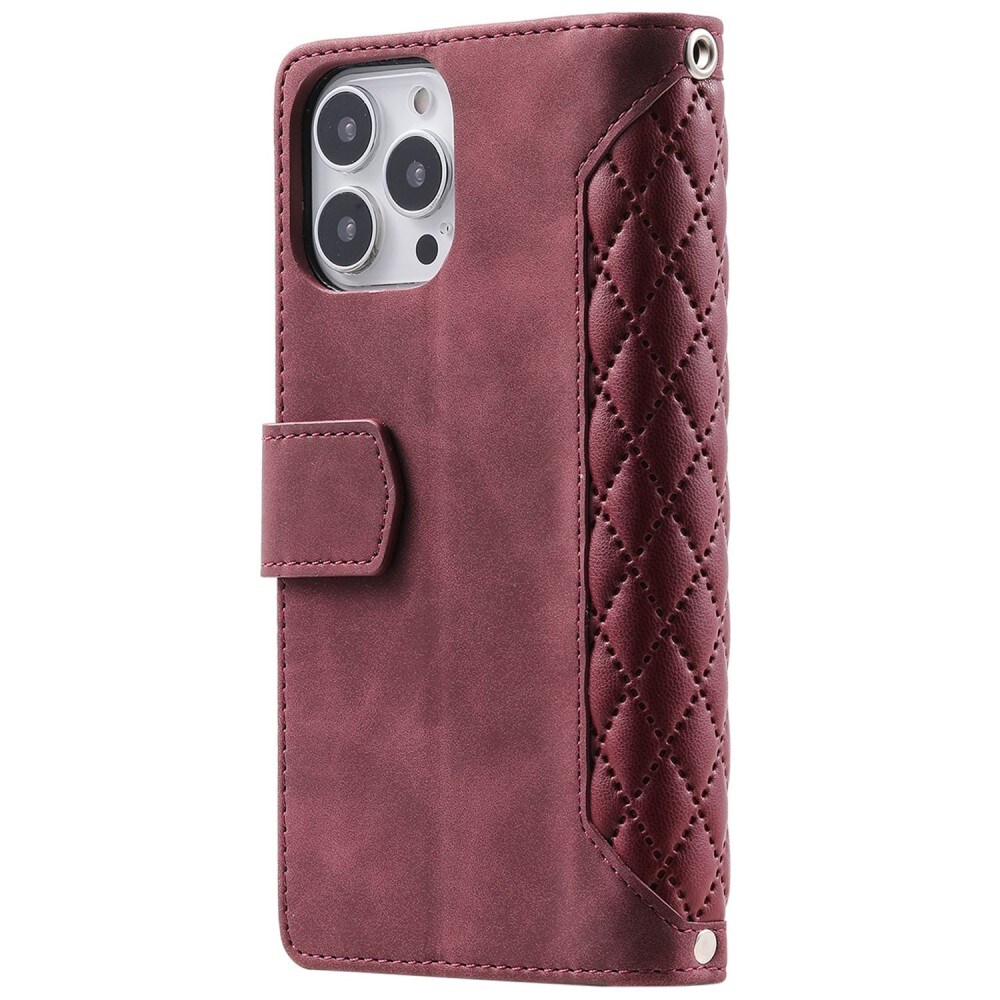 iPhone 14 Pro Max Quiltad plånboksväska, Röd