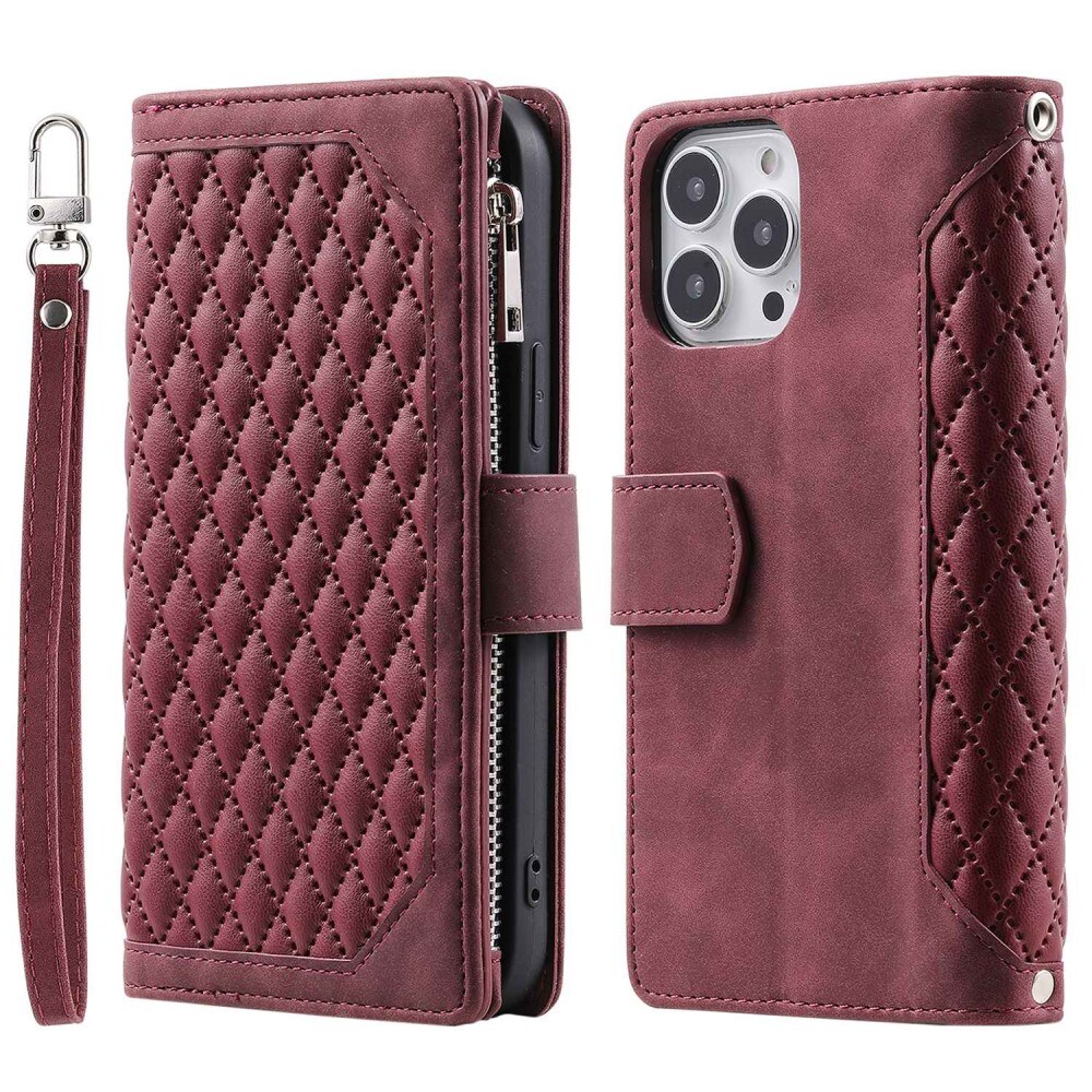 iPhone 14 Pro Max Quiltad plånboksväska, Röd