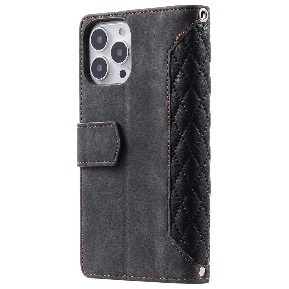 iPhone 14 Pro Max Quiltad plånboksväska, Svart