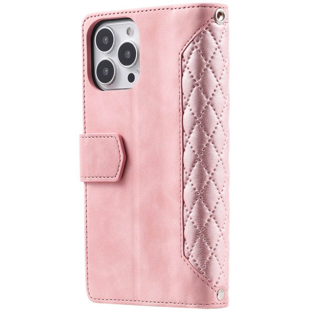 iPhone 14 Pro Max Quiltad plånboksväska, Rosa