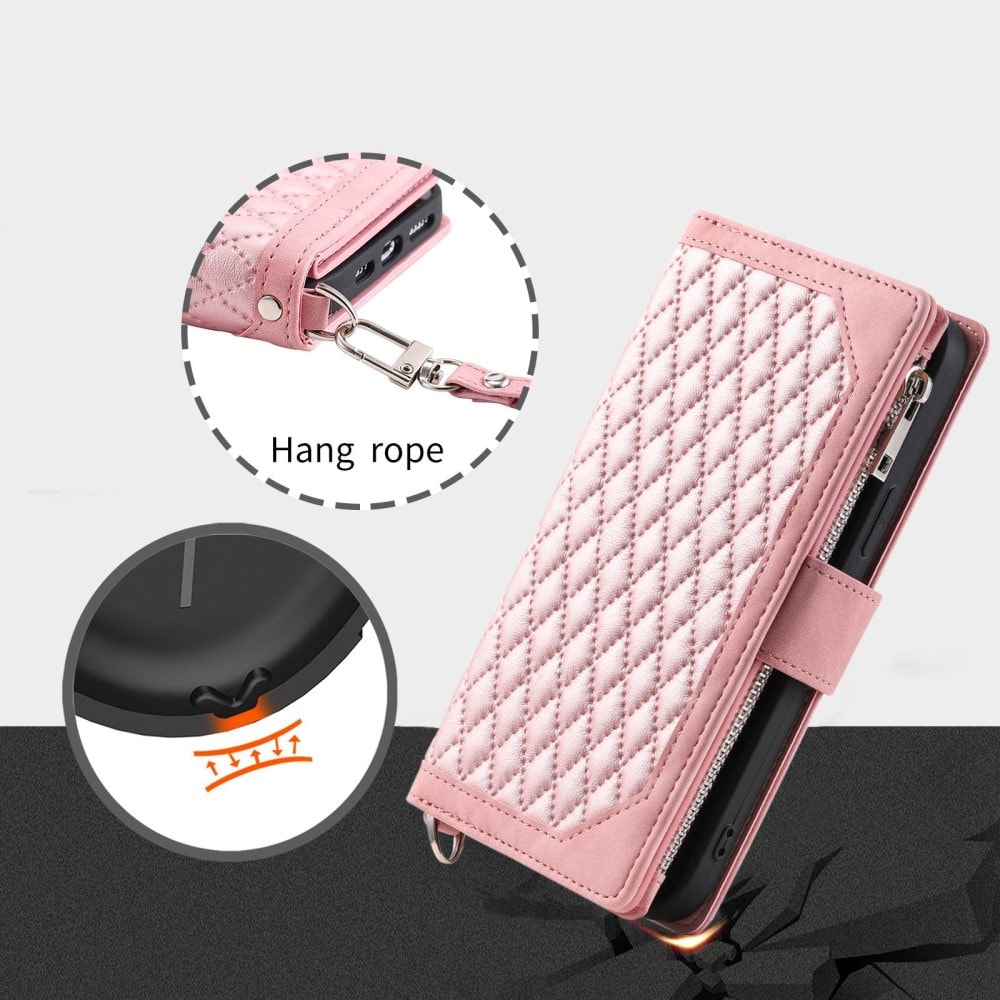 iPhone 14 Pro Max Quiltad plånboksväska, Rosa