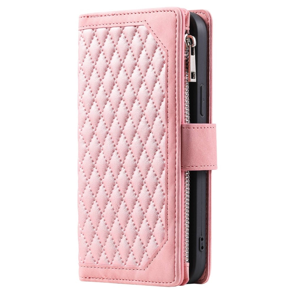 Samsung Galaxy S22 Ultra Quiltad plånboksväska, rosa