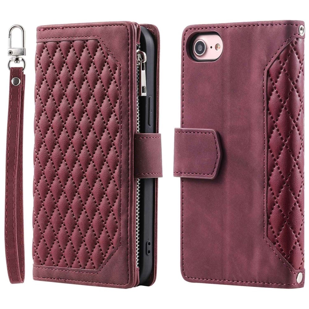 iPhone 8 Quiltad plånboksväska, Röd