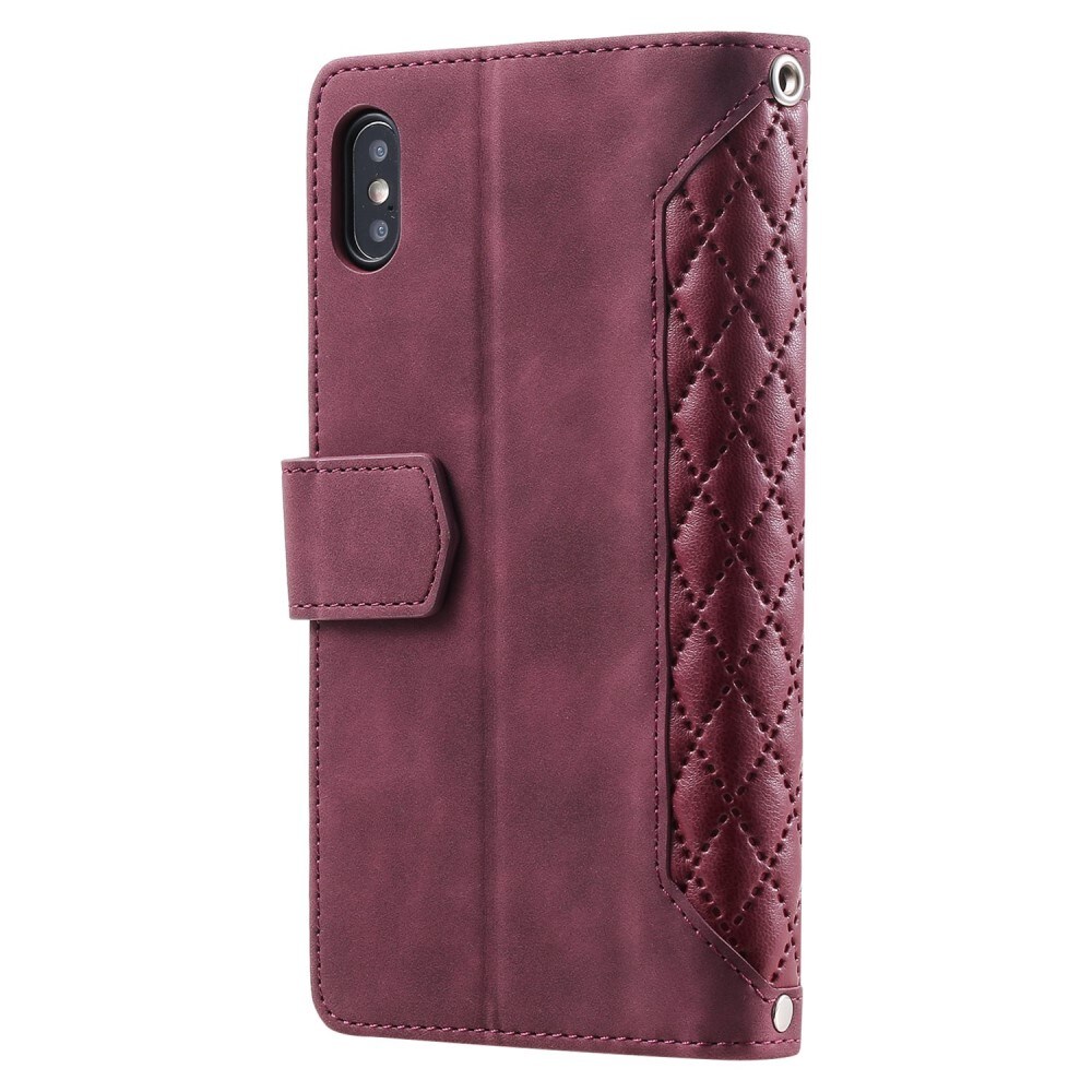 iPhone X/XS Quiltad plånboksväska, Röd