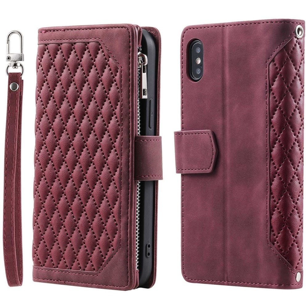 iPhone X/XS Quiltad plånboksväska, Röd