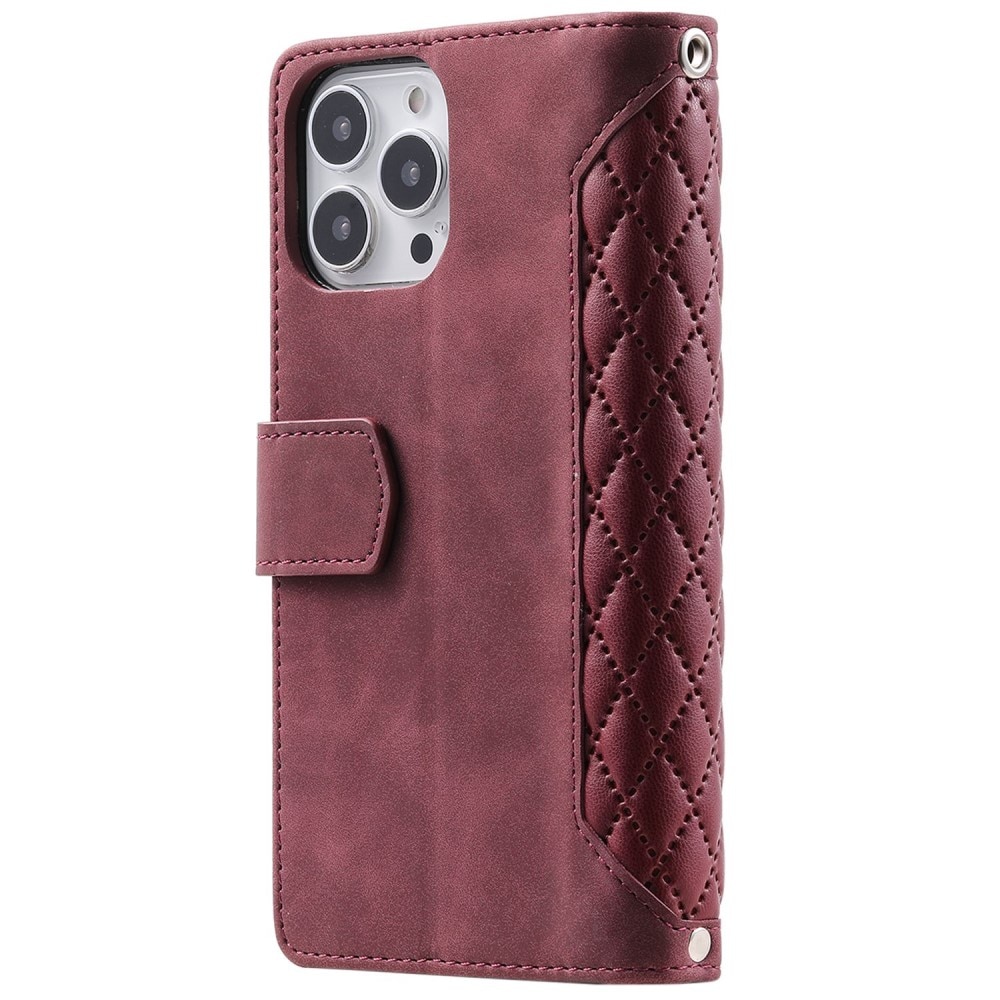 iPhone 14 Pro Quiltad plånboksväska, röd