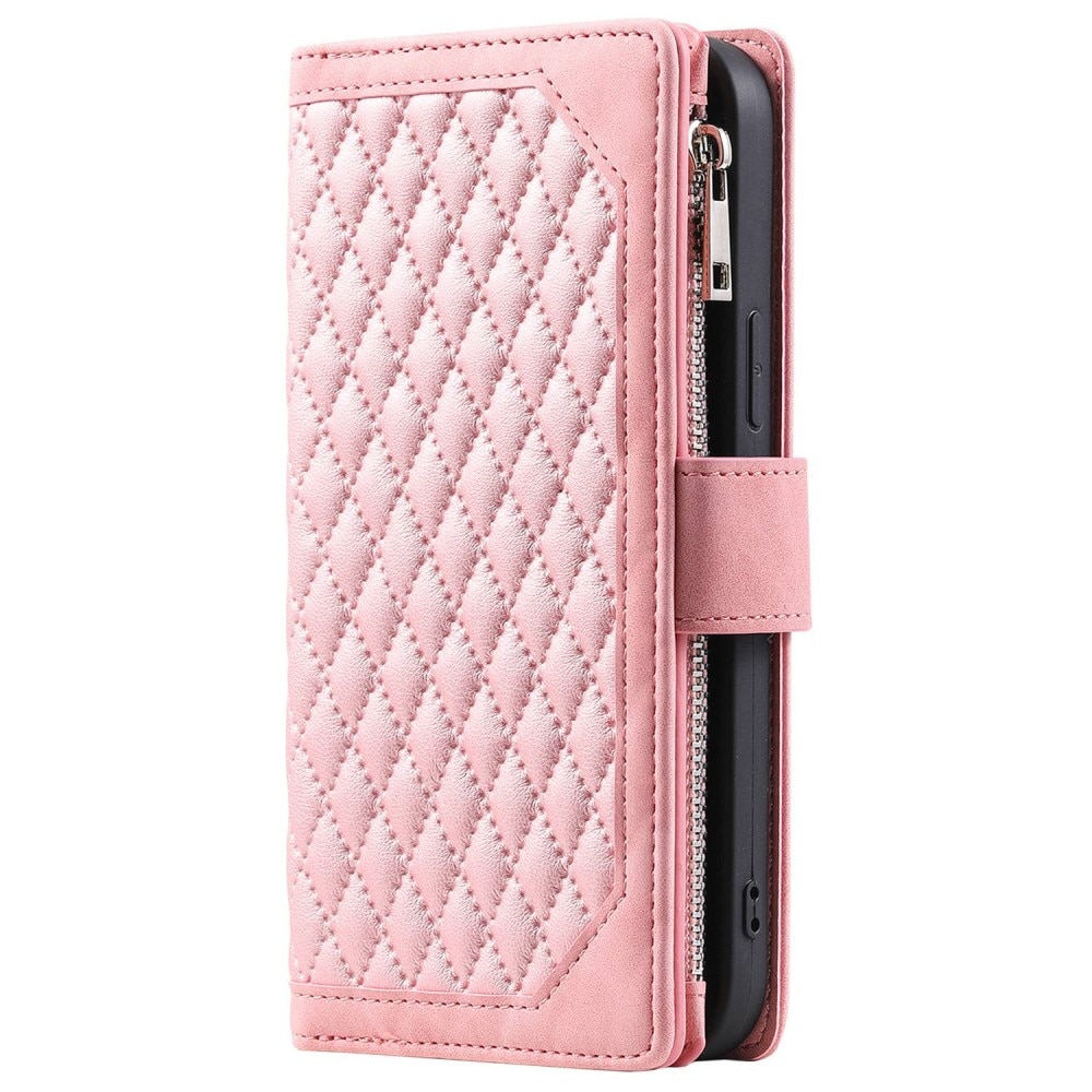 iPhone 14 Pro Quiltad plånboksväska, rosa
