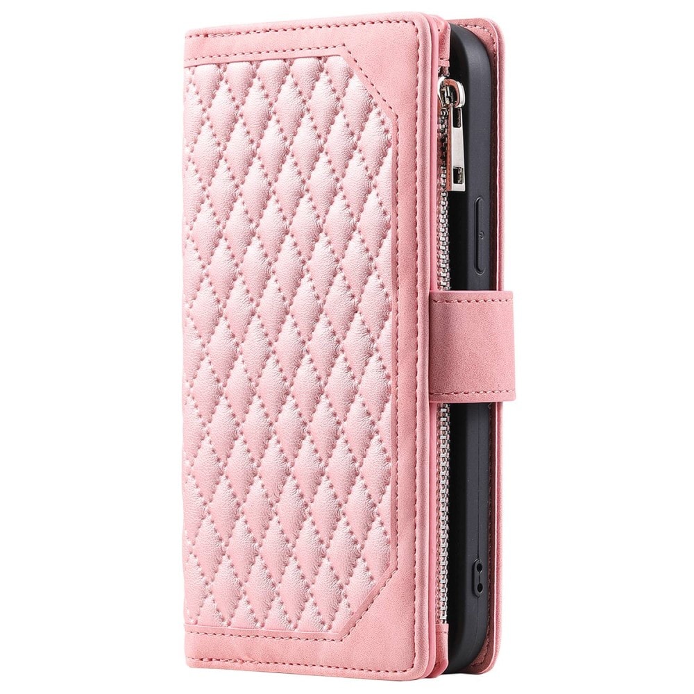 iPhone 14 Pro Quiltad plånboksväska, Rosa