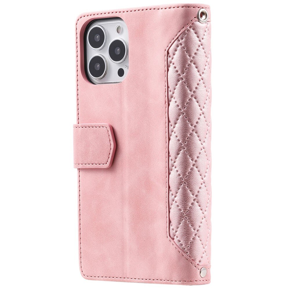 iPhone 14 Pro Quiltad plånboksväska, Rosa