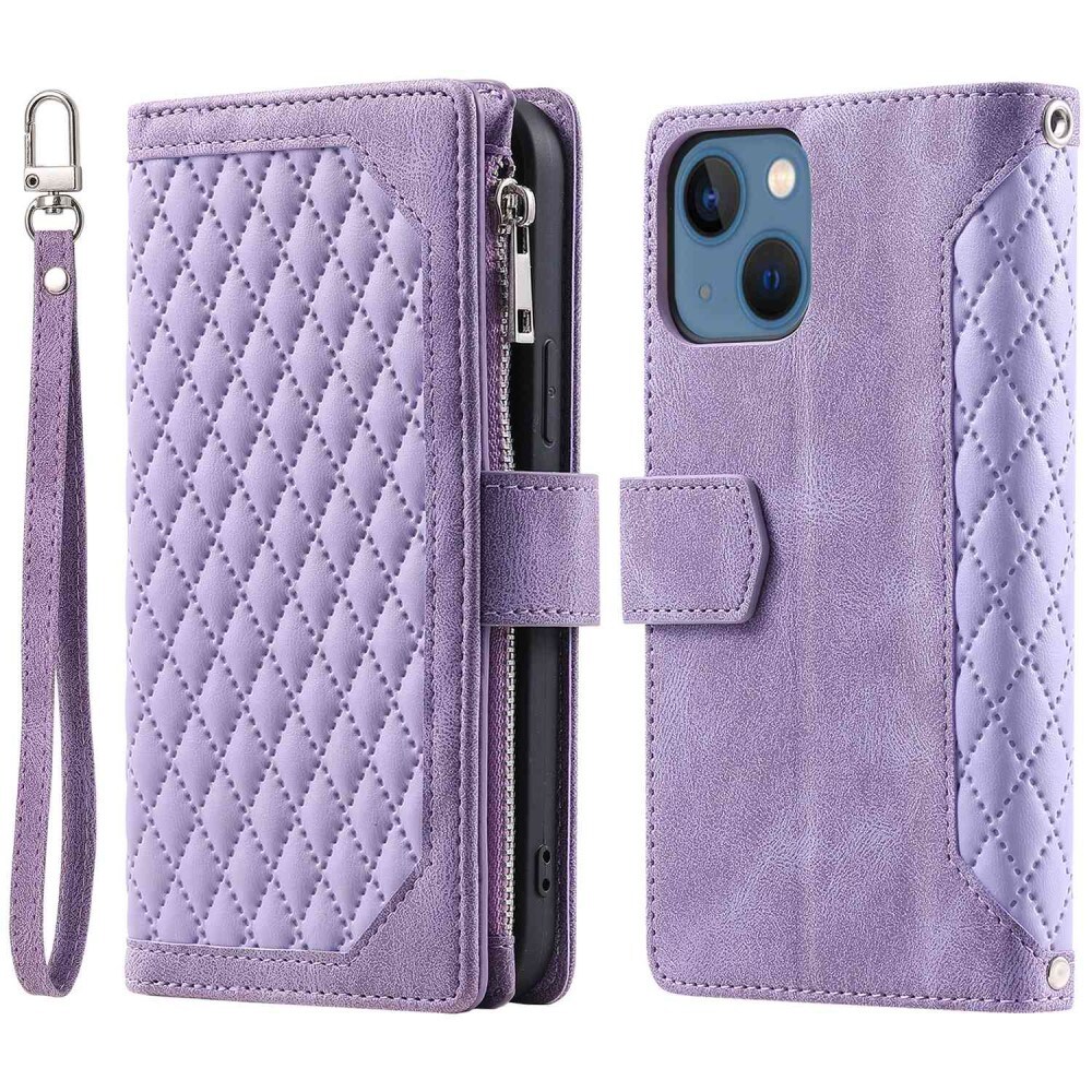 Apple iPhone 13 Quiltad plånboksväska, Lila
