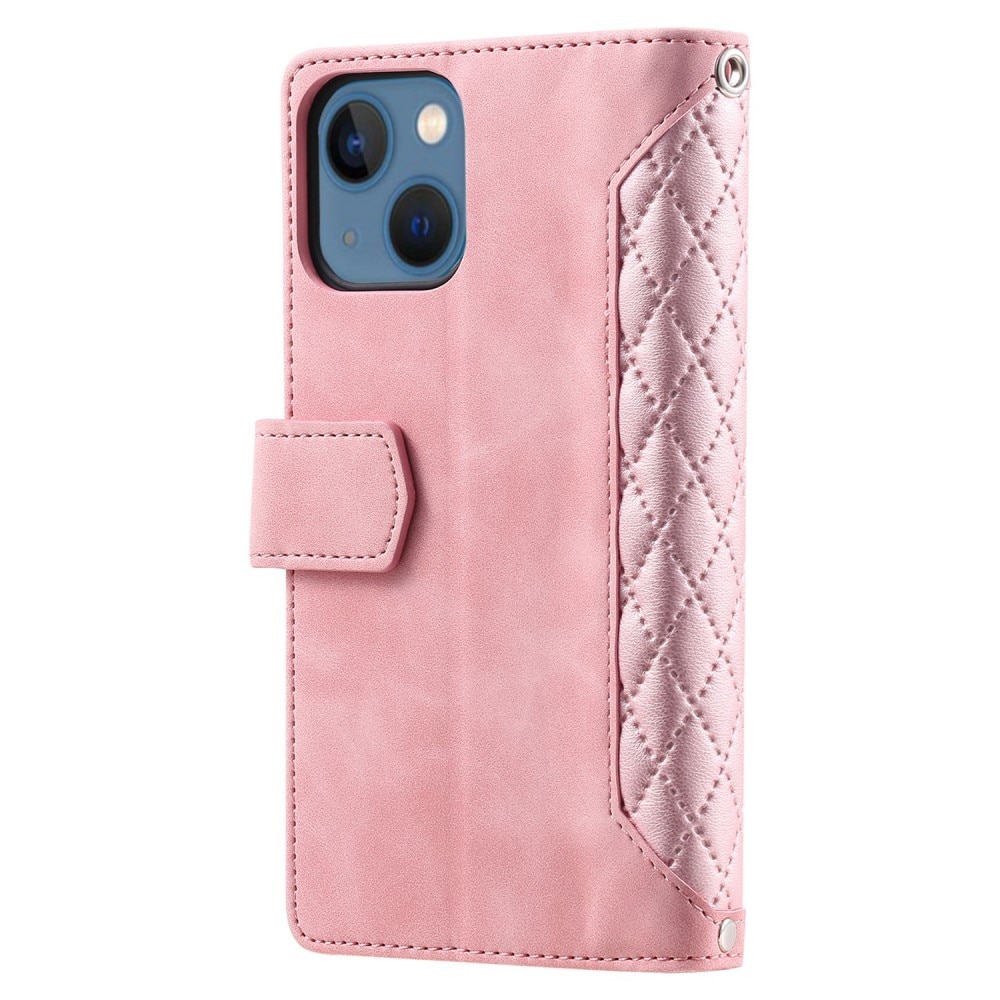 iPhone 13 Quiltad plånboksväska, rosa