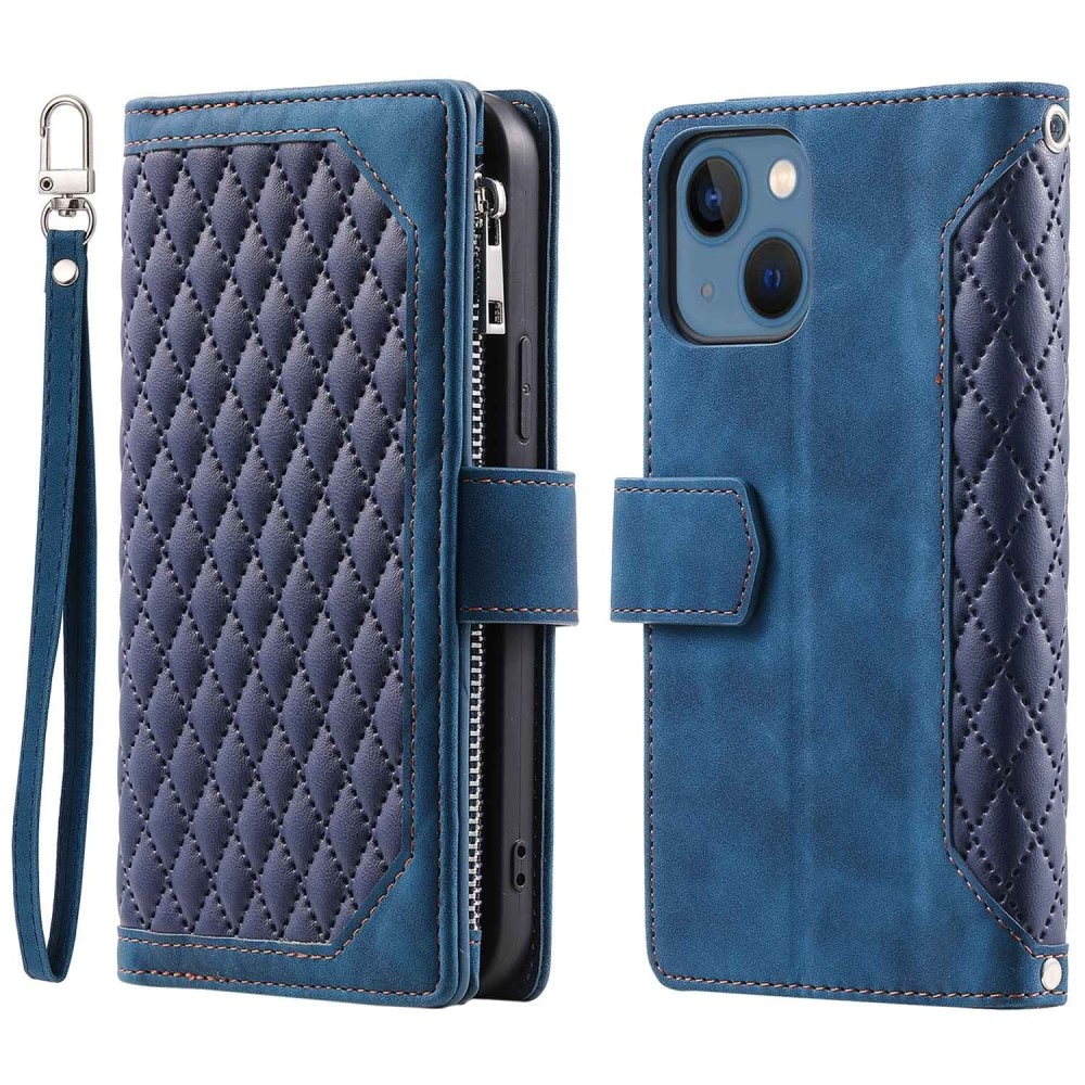 iPhone 14 Quiltad plånboksväska, blå